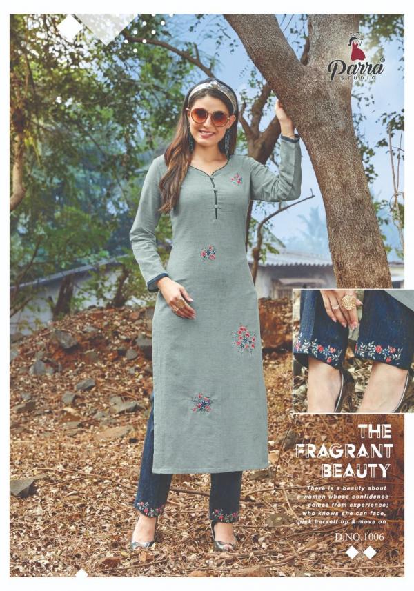 Parra Nature Fancy Cotton Embroidery Kurti With Bottom 